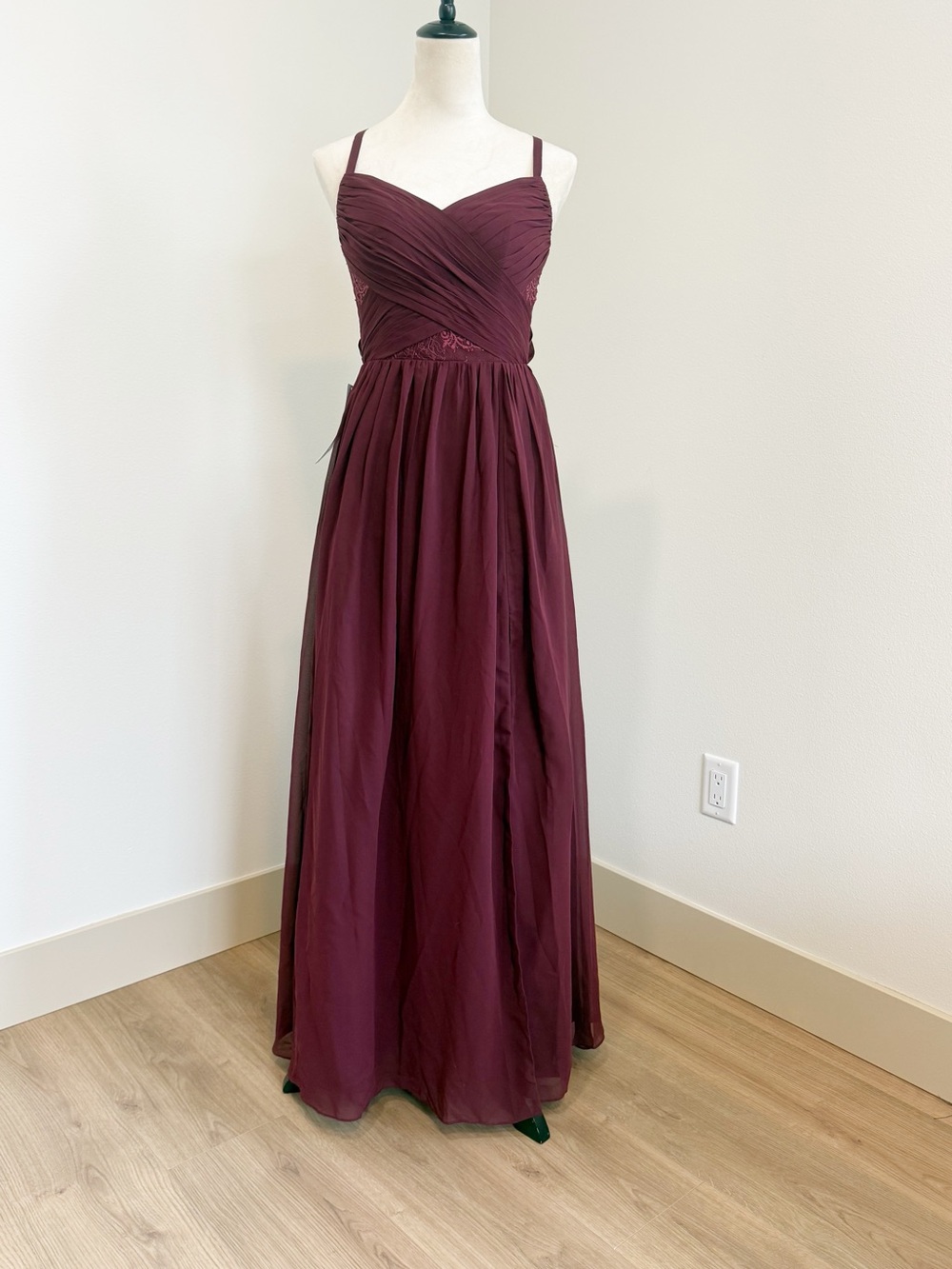 NWT Azazie Leslie Cabernet Burgundy Lace Chiffon Maxi Dress Formal Prom Size A2